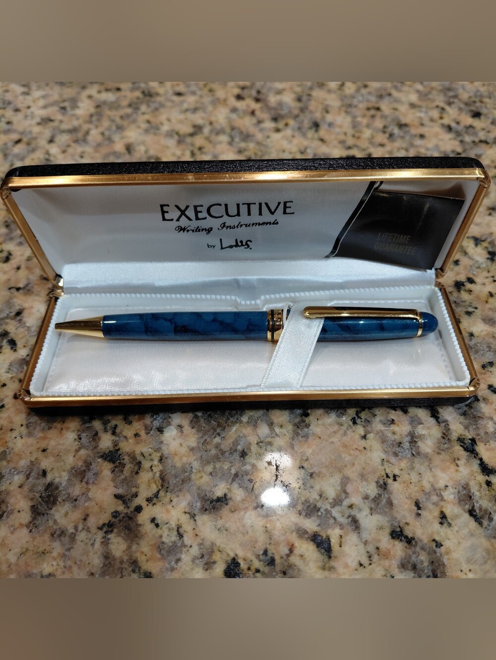 PRICED TO GO!!! Vintage Executive By Lotis Blue Marble Ballpoint Pen Gold Trim